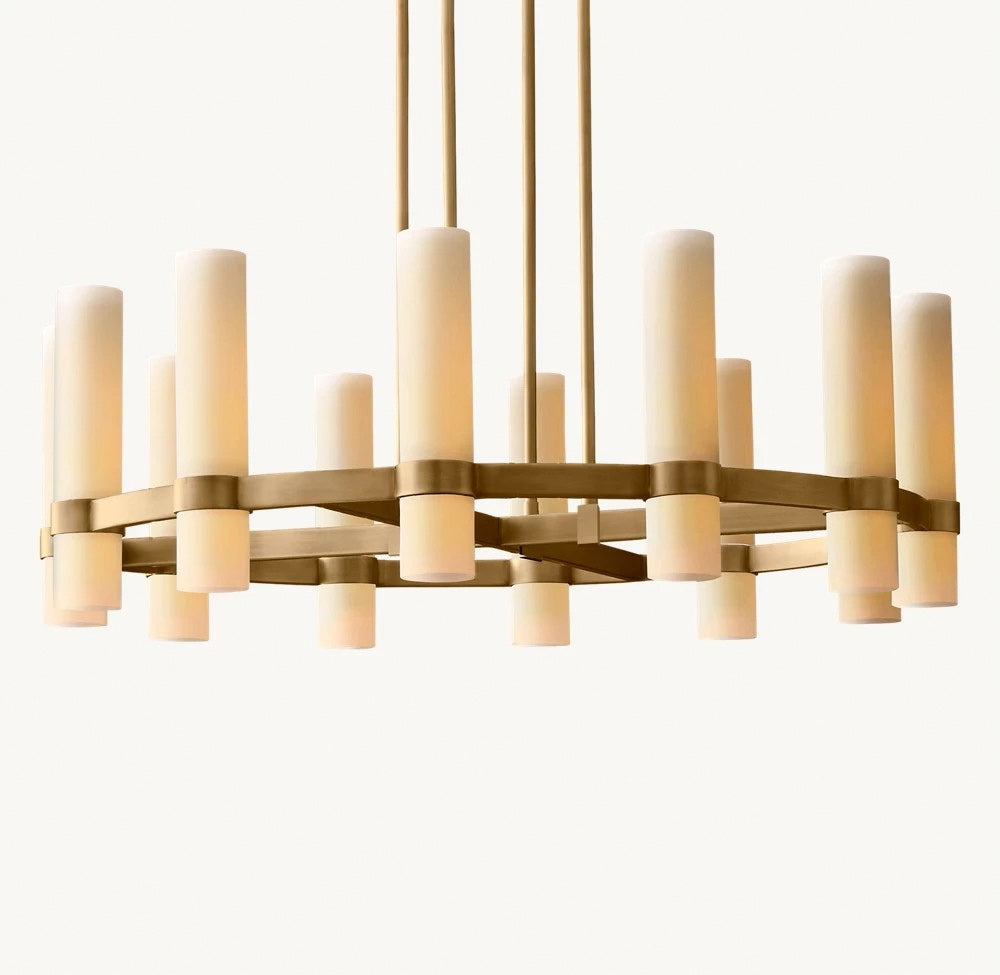 Ravelle Round Milk Glass Chandelier 36"