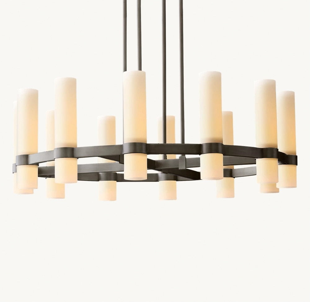 Ravelle Round Milk Glass Chandelier 36"