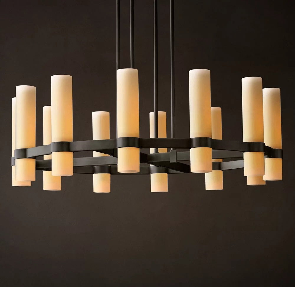 Ravelle Round Milk Glass Chandelier 36"