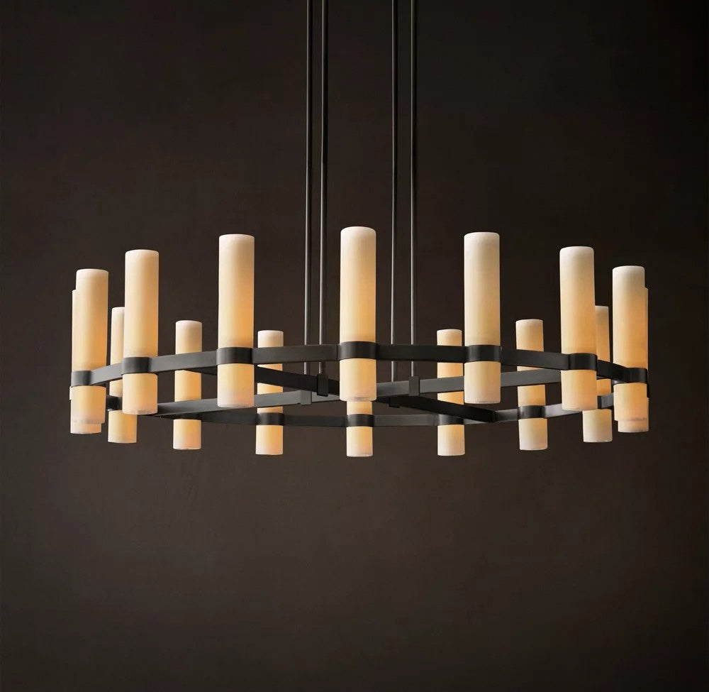 Ravelle Round Milk Glass Chandelier 48"